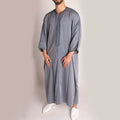 M-4XL New Grey African Ethnic Style Men's Long Shirt Muslim Robe Pullover Robe
