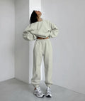 Wholesale Custom Casual Grey Ladies Women Sweatshirt and Jogger 2 Piece Tracksuit Sweatsuit Sets