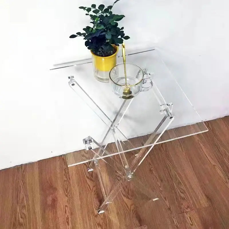Modern Clear Acrylic Folding Coffee Table Small Square Portable Living Room Table