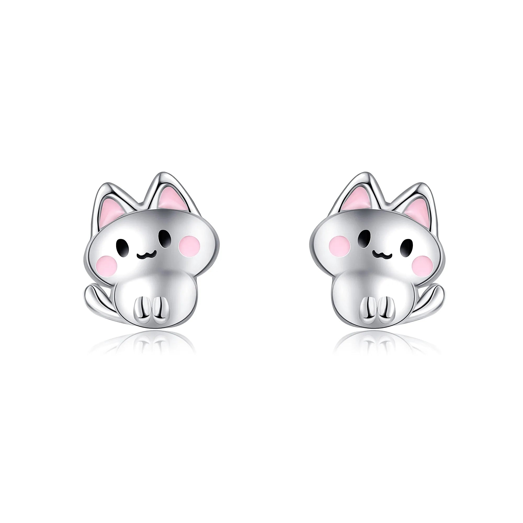 New Design Cute Animal Jewelry for Women 925 Sterling Silver Enamel Cat Stud Earrings