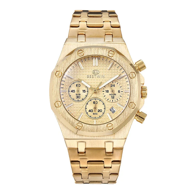 2022 New Luxury Sport Fashion Antique Casual Solid Stainless Steel Band Quartz Chronograph Crystal Men's Waterproof 40mm Watch