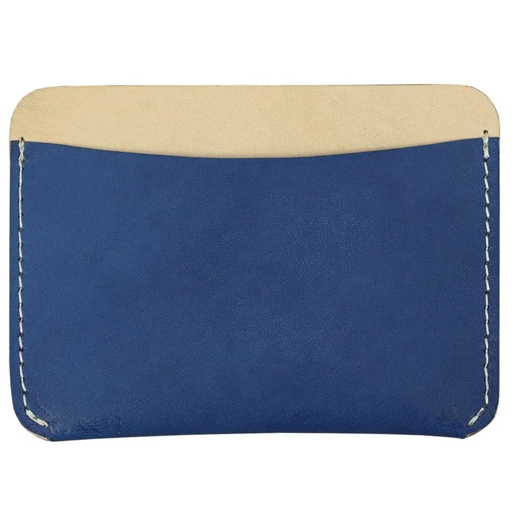 Slim Luxury Blue Color Wallet Vegetable Tanned Leather Custom Name Credit Card Holder
