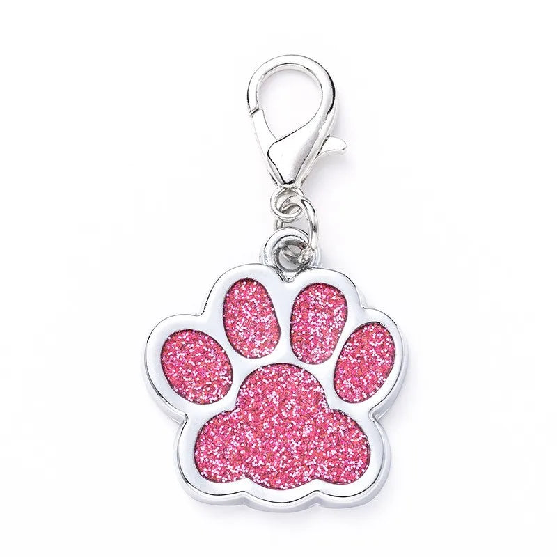 Custom Engraved Cute Glitter Dog Tag Laser Etched Personalized Dog Name ID Tag Paw Print Pet Tag