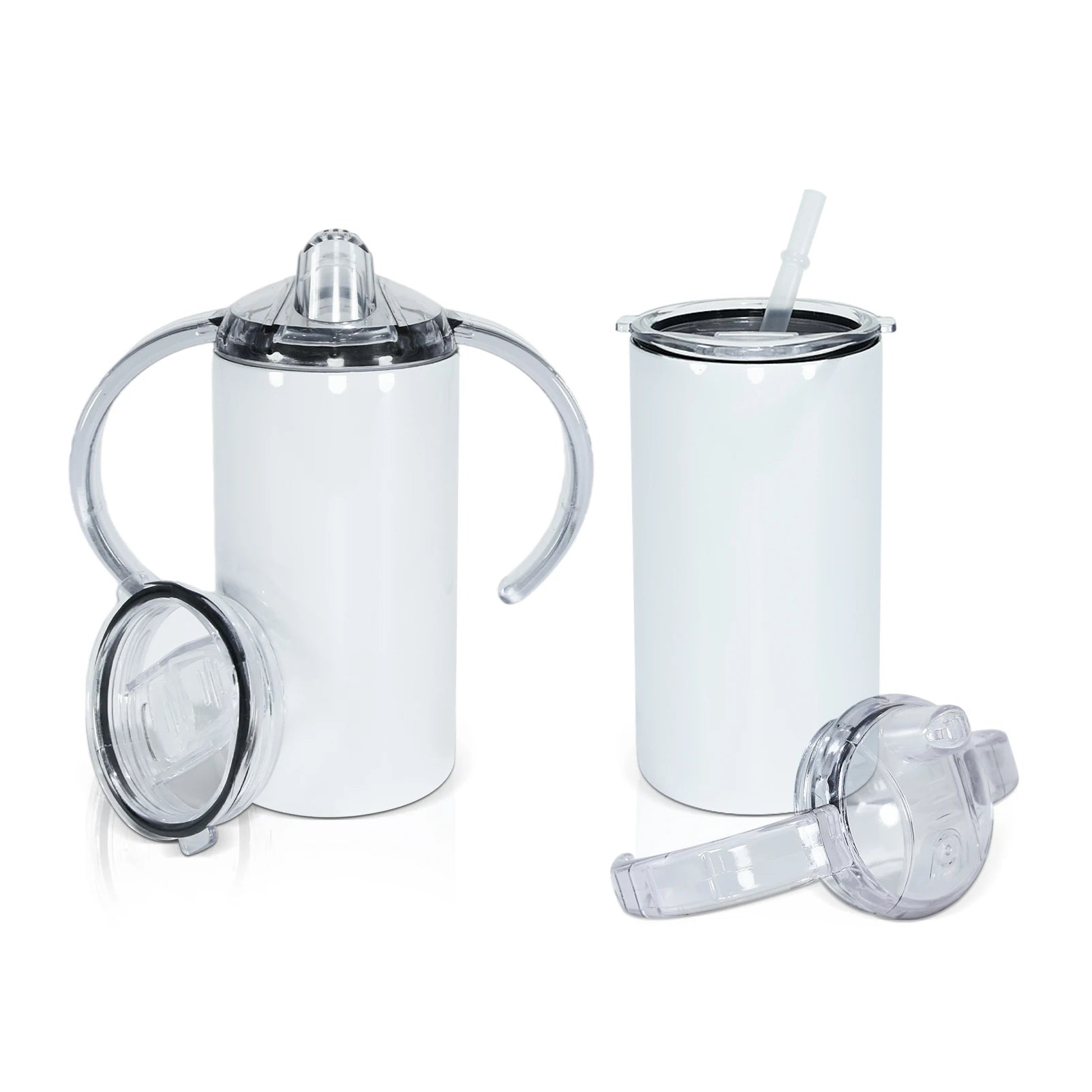 12oz Straight Double Walled Insulated Stainless Steel White Sublimation Blank Toddler Kids Sippy Cup Duo Tumbler with Dual Lids
