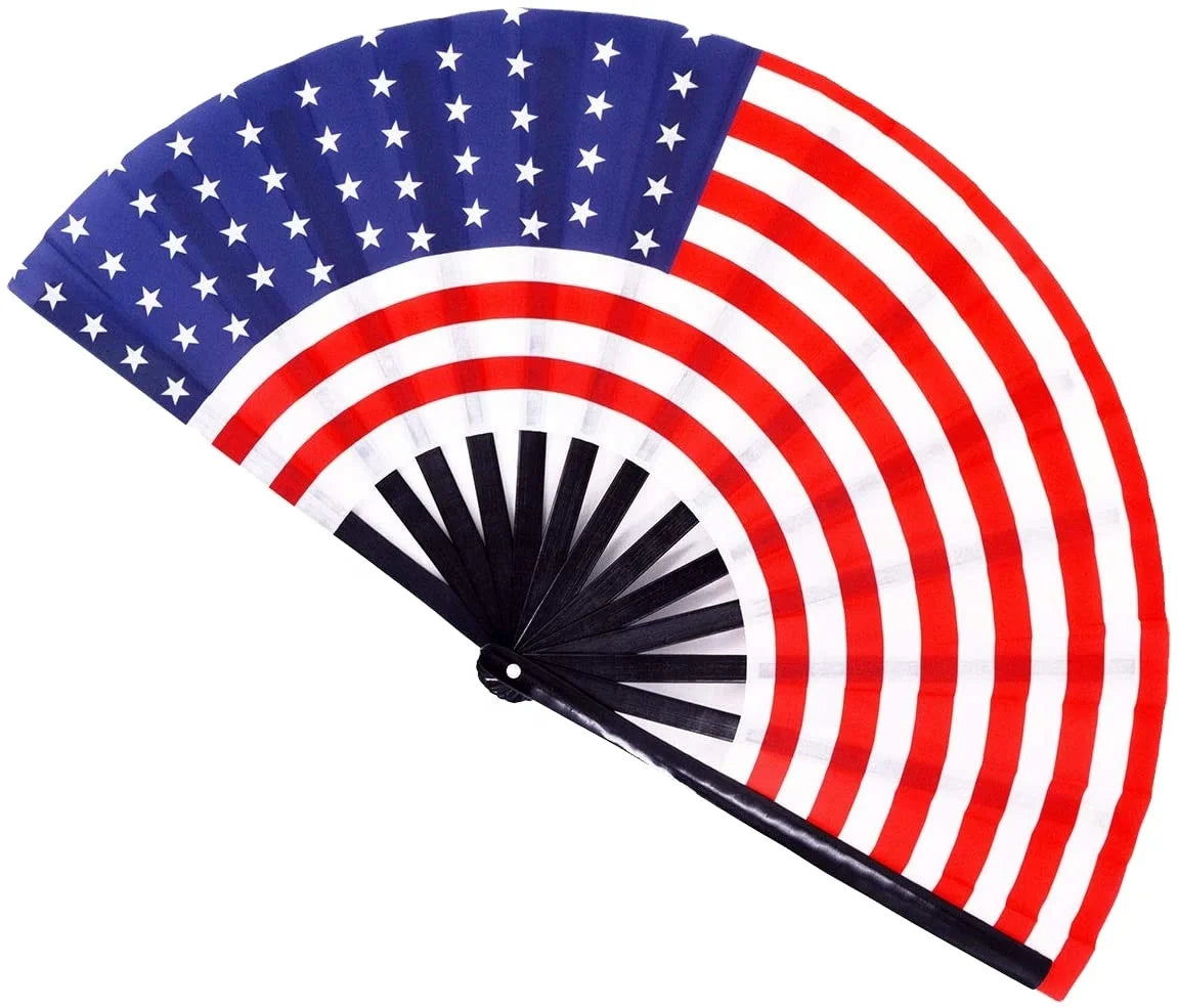 Customized Decorative Patriotic USA Bamboo Painted Folding Fans (American Flag) Large