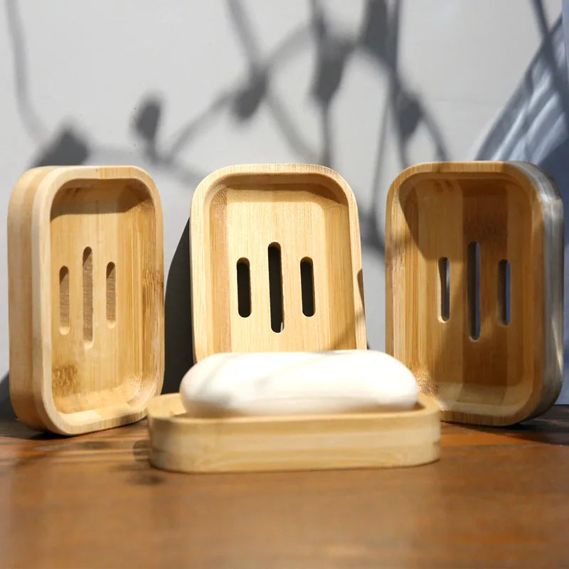 Eco Friendly Hand Made Self Draining Bamboo Wooden Soap Holders Rectangle Soap Tray Container Bamboo Soap Dish Holder