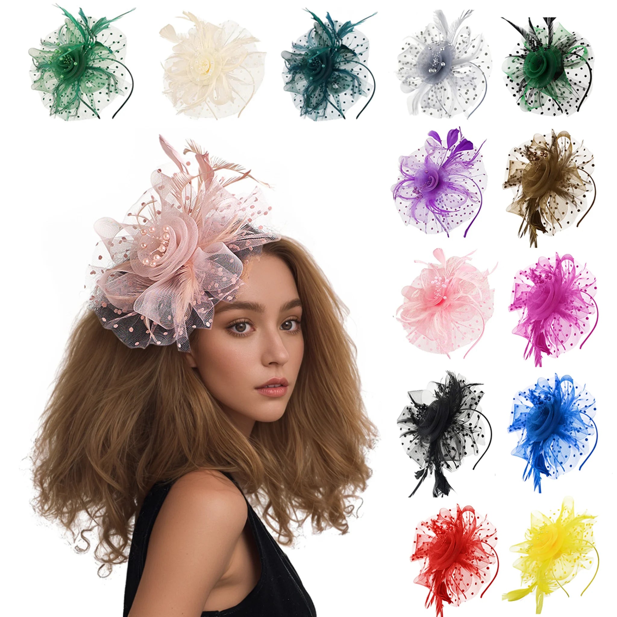 Hot Selling Fancy Hair Accessories Charming Elegant Mesh Fascinator Feather Versatile Headpieces for Women Party Decoration