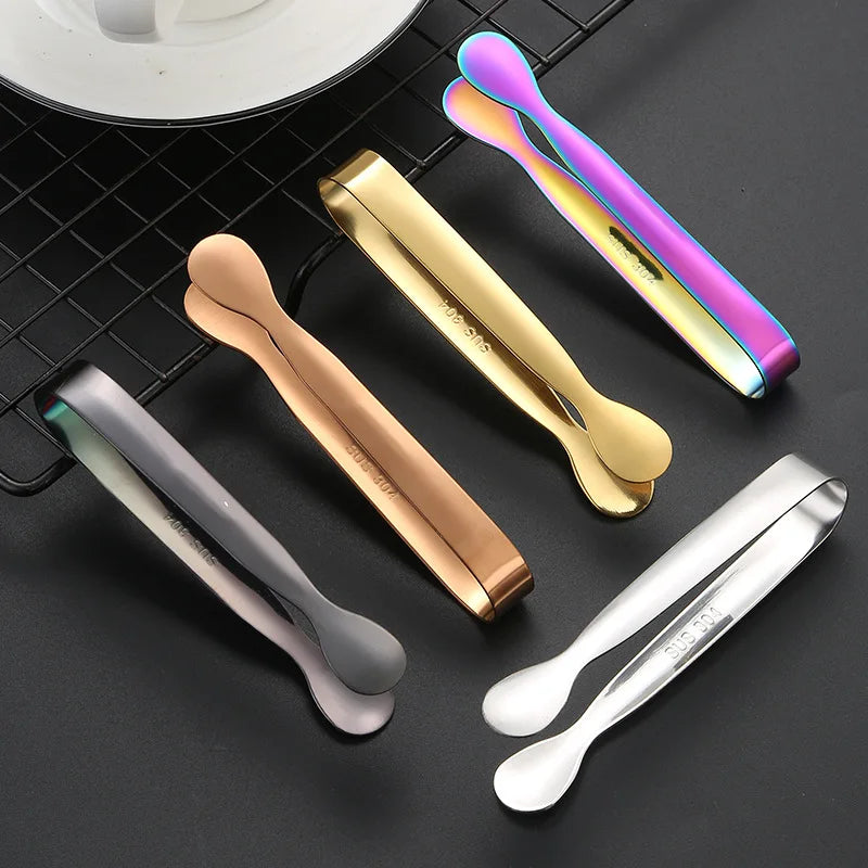 Logo Customized Silver Stainless Steel Sugar Ice Cube Clip Tong Bread Food BBQ Barbecue Ice Clamp Tool Bar Kitchen Accessories