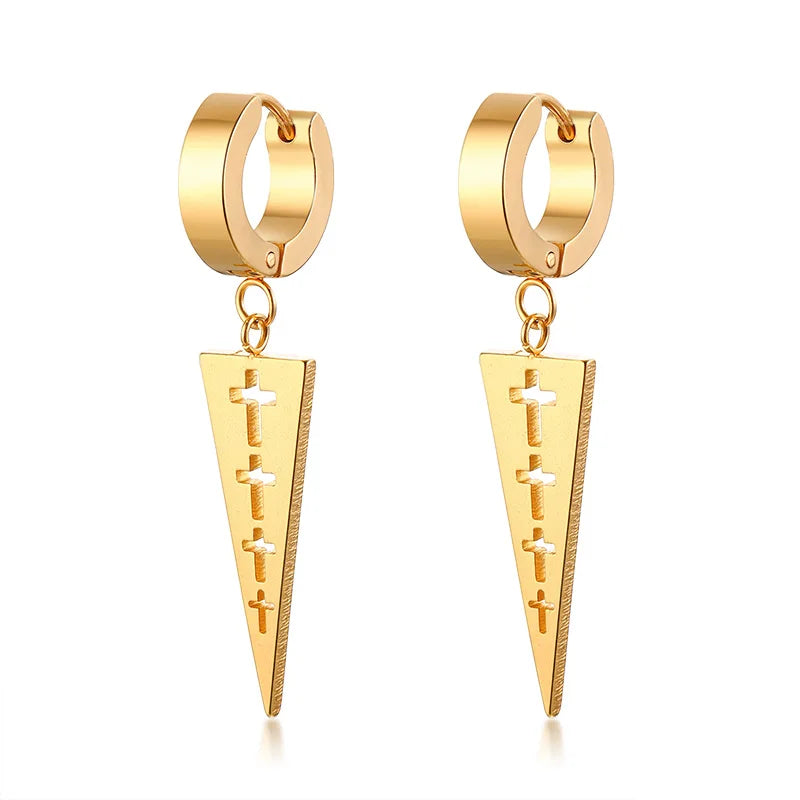 Hot Selling Stainless Steel Dubai Gold Plated Dangle Earrings Classic Geometric Pendant Design