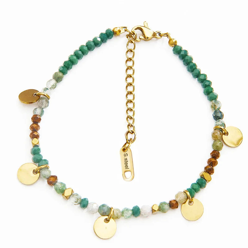 Vintage Multi Color Braided Beads Fashion Bracelet 14K Gold Plated Natural Stone Bracelet for Women