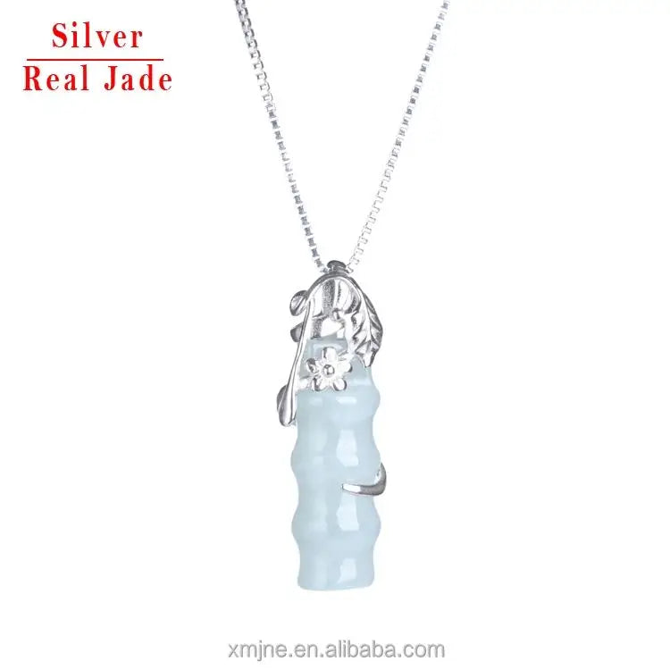 Manufacturers Supply 925 Silver Necklace Female Inlaid Bamboo Jade Pendant With Chinese Style Jade Pendant