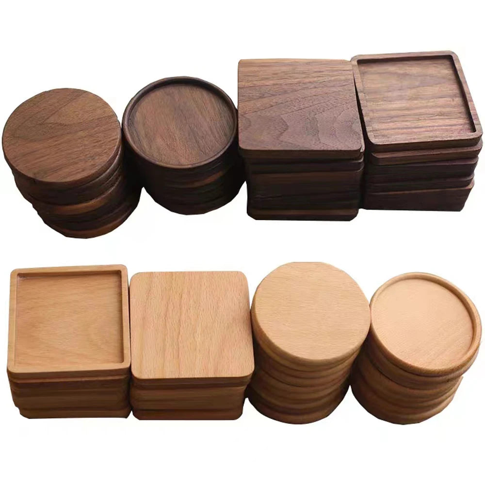 Wholesale Sublimation Blank Bulk Round square Wooden Beech Walnut Wood Coasters