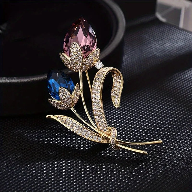 Women's High-grade Crystal Flower Brooch Party Banquet Clothing Accessories Pin