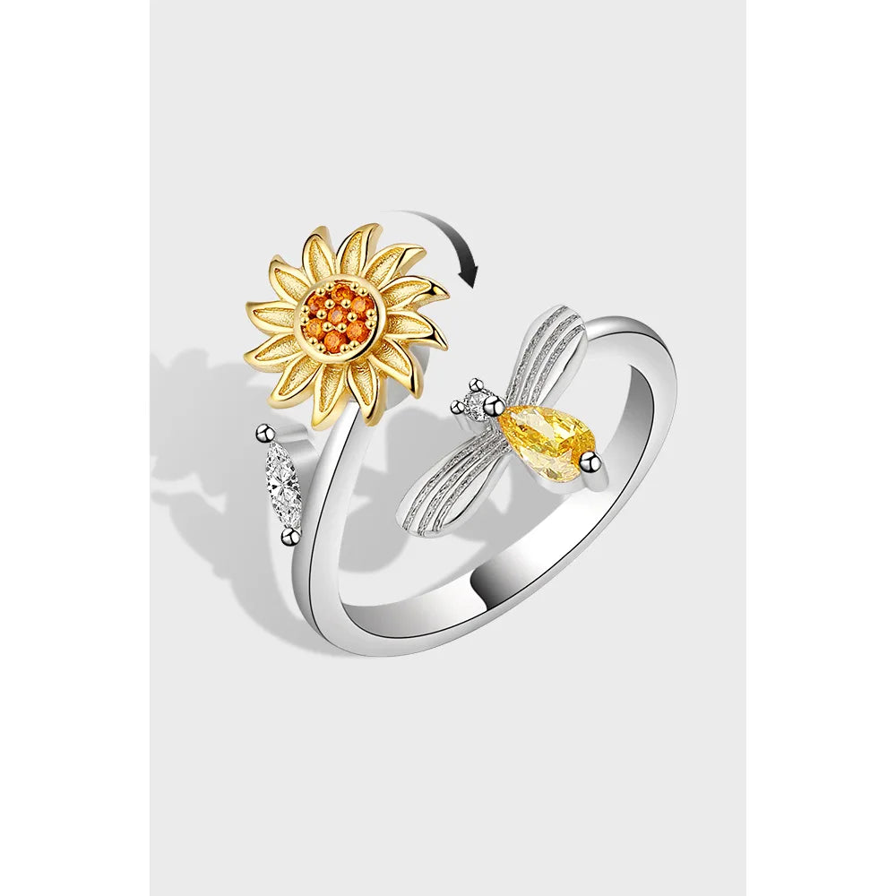 Fidget Spinner Rings Sterling Silver Adjustable Silver Anxiety Rings Rotating Sunflower Bee Fidget Rings Women