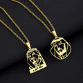 Vintage 18K Gold Plated Portrait Pendant Necklace Unisex Stainless Steel Portrait King from Saudi Arabia for Weddings
