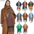 Landfond Accessory Winter Women's Thickened Wavy Scarf With Large Jacquard and Coarse Fringe