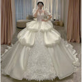 Bubble Sleeve Heavy Industry Wedding Dress on the Run Princess Satin Wedding Dress Senior French Embroidery Train Wedding Dress