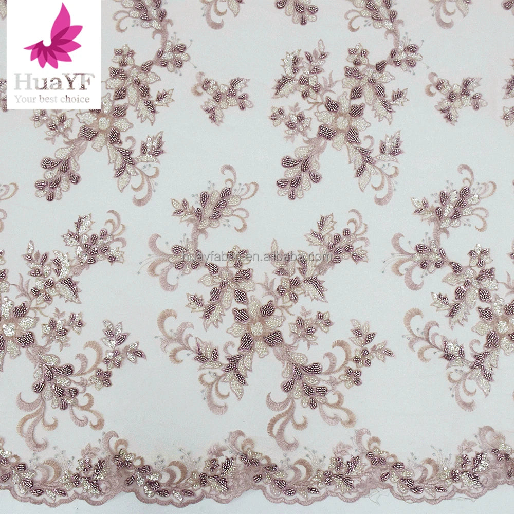 HY2408 3D Flower Bead Embroidered Sequin Tulle Lace Fabric Multi-Color Wedding Dress Travel Shooting Accessories Woman