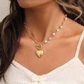 2023 Fashion Openable Heart Locket Photo Frame Pendant Half Pearl OT Clasp Necklace for Women Gifts Jewelry