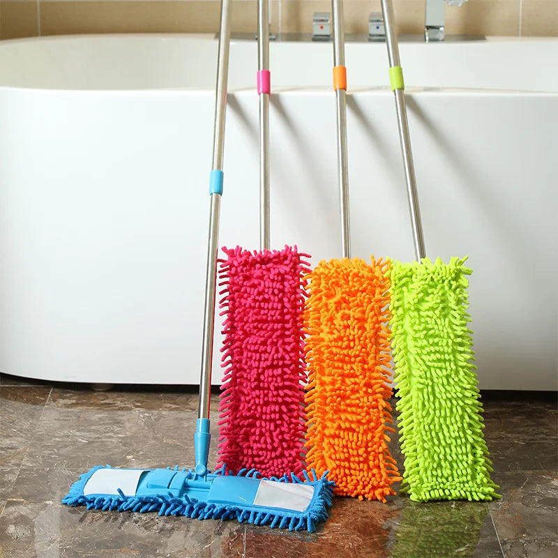 Mop Household Cover Flat Mop Chenille Absorbent Replacement Cloth Wet and Dry Dual Use Flat Mop Free Hand Wash