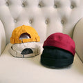 MIO Adjustable Leather Strap Sailor Melon Cap Docker Cap Solid Color Retro Beanie