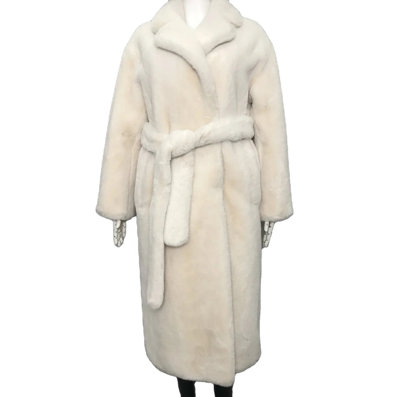 Custom Women's New Fashion Casual Joker Imitation Fur Effect Belt Accessories Coat Retro Long Sleeve Pocket Chic Women's Coat