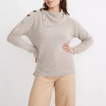 2023 Winter Custom Design LOGO Solid Color Oversized Button-Shoulder Long Sleeve Turtleneck Pullover Women Knitted Wool/Cashmere