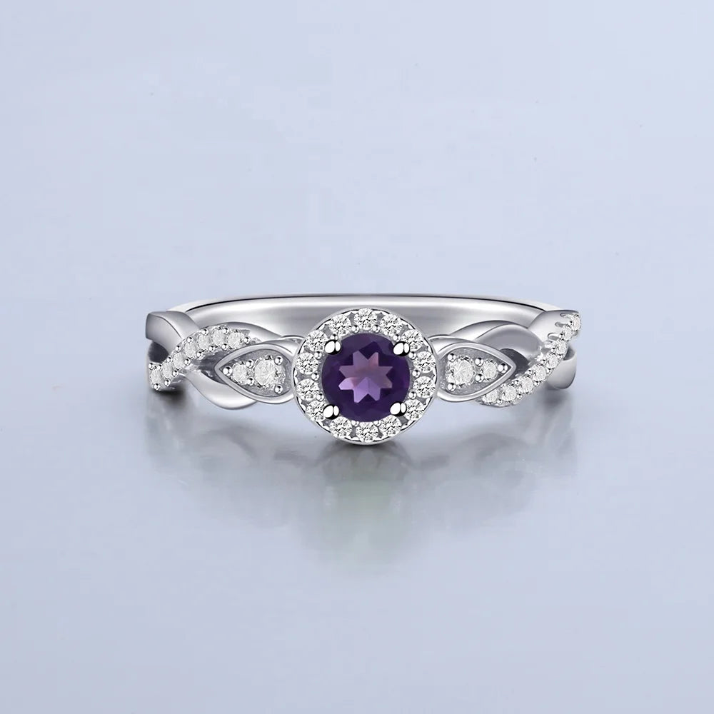 A4016 Abiding Jewelry Natural Gem Stones Amethsy Jewelry Rings Solid 925 Sterling Silver Rings for Charm Women