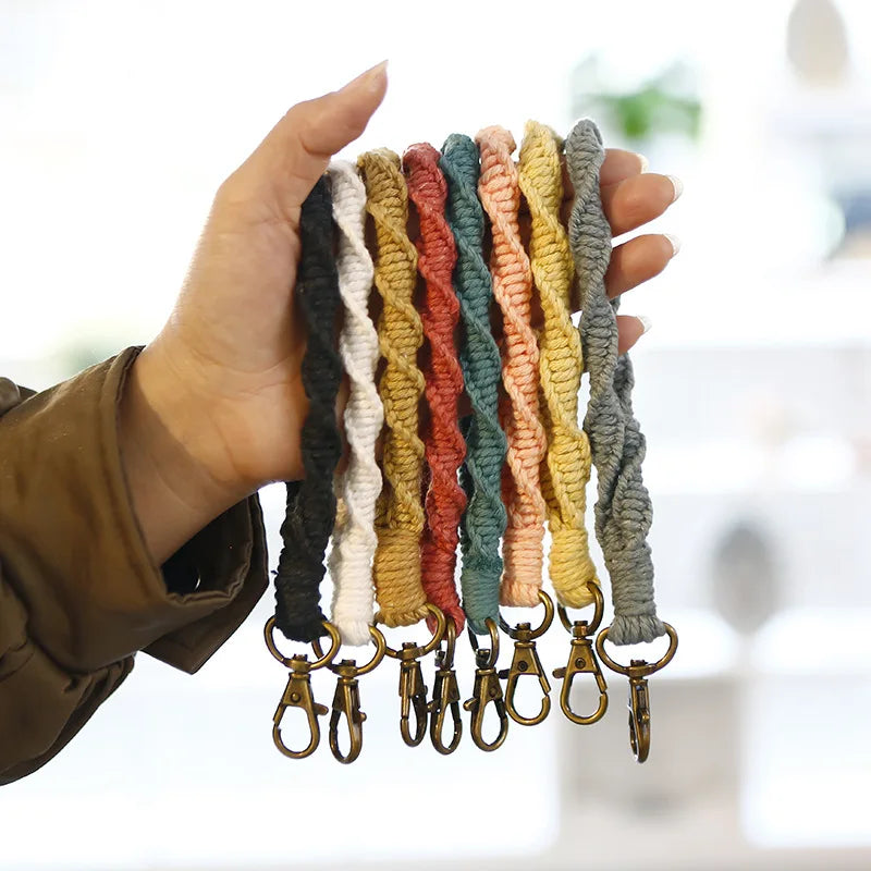 INS Macrame Wristlet Keychain Lanyard Braided Key Fob Strap Lobster Claw Fancy Boho Keychain Accessories Teacher Gift Wholesale