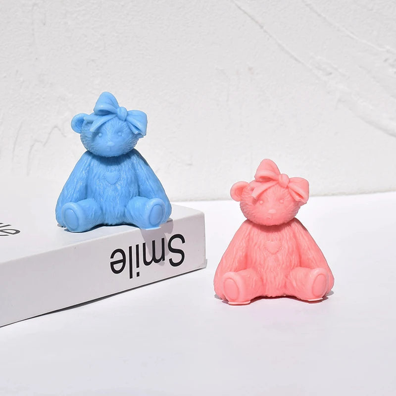 DIY Handmade 3D Sitting Cute Little Bear Aromatherapy Candle Silicone Mold