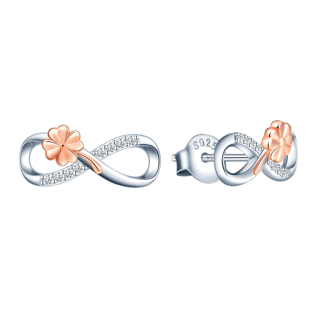 925 Silver Color Contrast Clover and Infinity Symbol Entwined CZ Earrings Anti Tarnish Jewelry