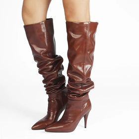 Women's New Fashion Soft PU Over the Knee Boots with Pointed Toe Cone Heels Sexy Slouch Pull-On Design for Autumn Winter Use