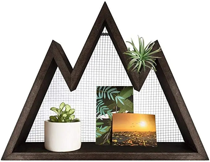 JUNJI Custom Mountain Hanging Decor Rustic Wood Triangle Shelves Floating Shelf Home Decor for Wall or Table Top