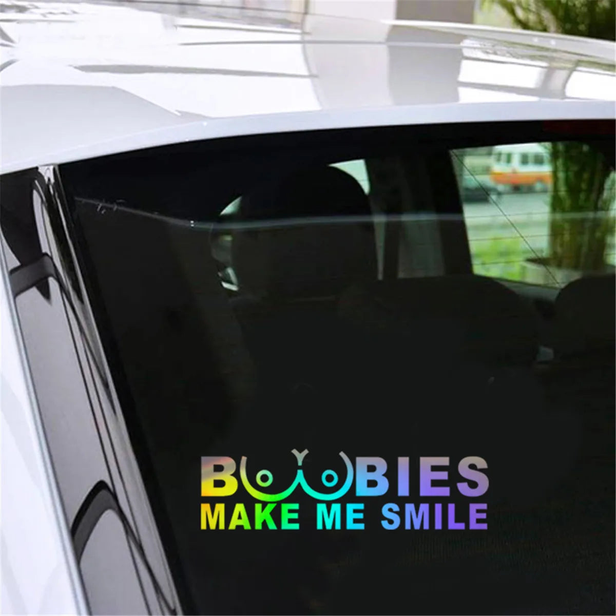 Letters BOOBIES MAKE ME SMILE Car Sticker Wall Home Glass Door Laptop Truck Window Bumper Vinyl Decal Die Cut Decals Latop Glass