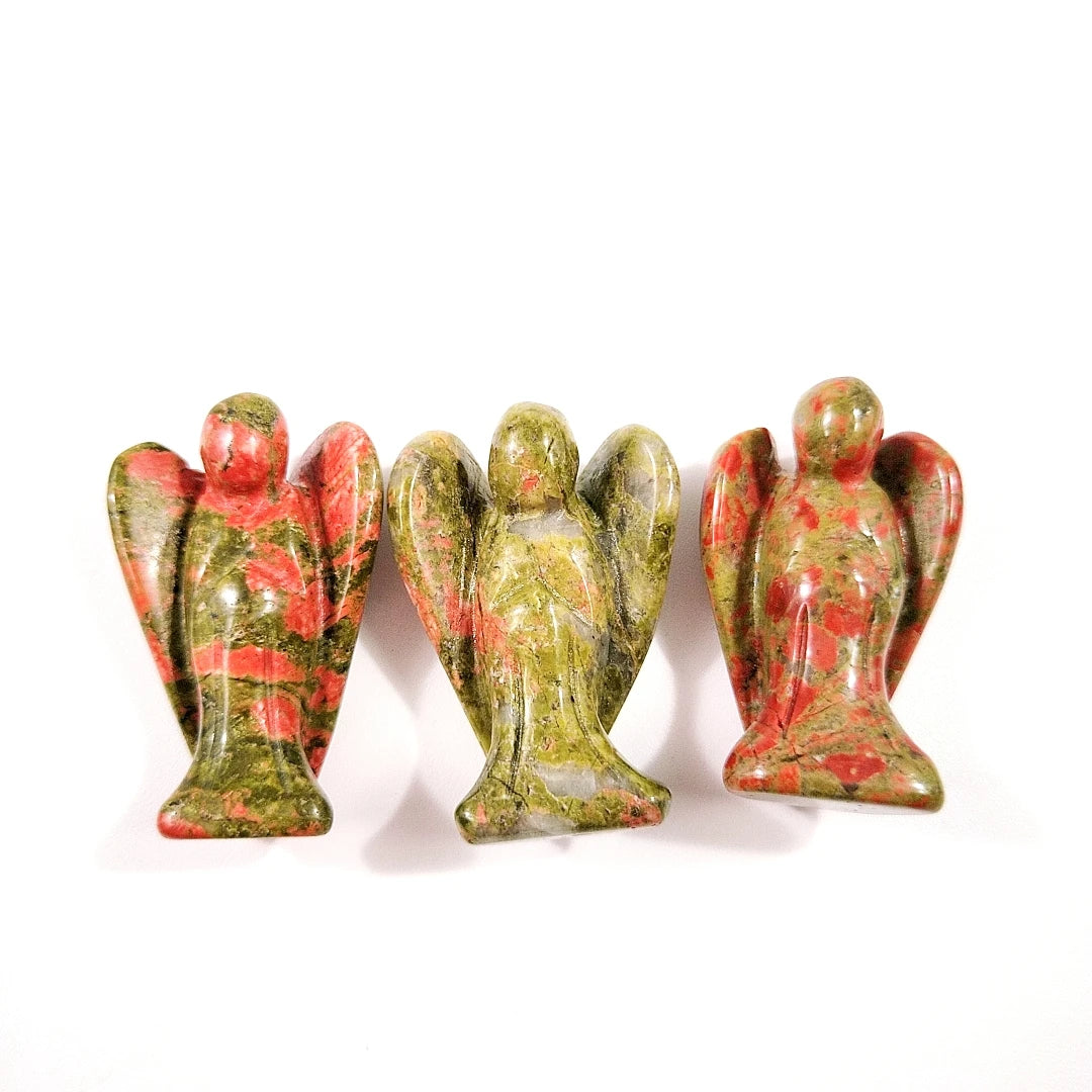 Huiying Small Size 1.5 Inch Natural Semi-precious Unakite Stone Angels Models Crafts