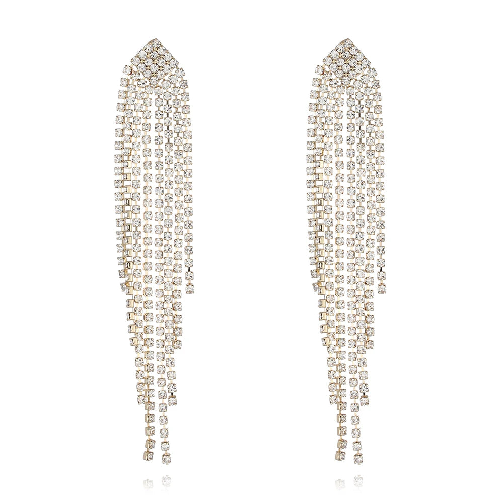 Classic Gold and Silver Plated Crystal Drop Earrings With Long Tassel Fashionable Wedding Jewelry for Women for Brides