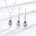 Real Silver 925 Fine Jewelry Set Violet Stone Pendant Necklace and Fish Hook Earrings for Women