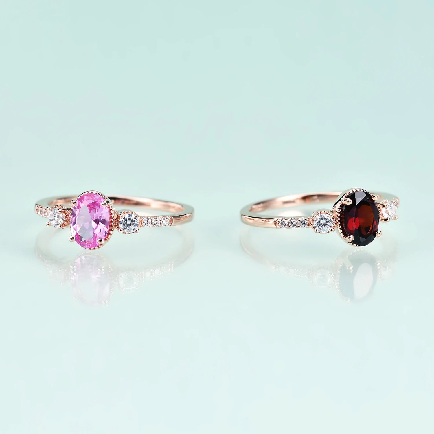 OL0905 Abiding Fine Jewelry Wholesale 925 Sterling Silver 5x7 Oval Gemstone 14K Gold Plated Engagement Wedding Rings