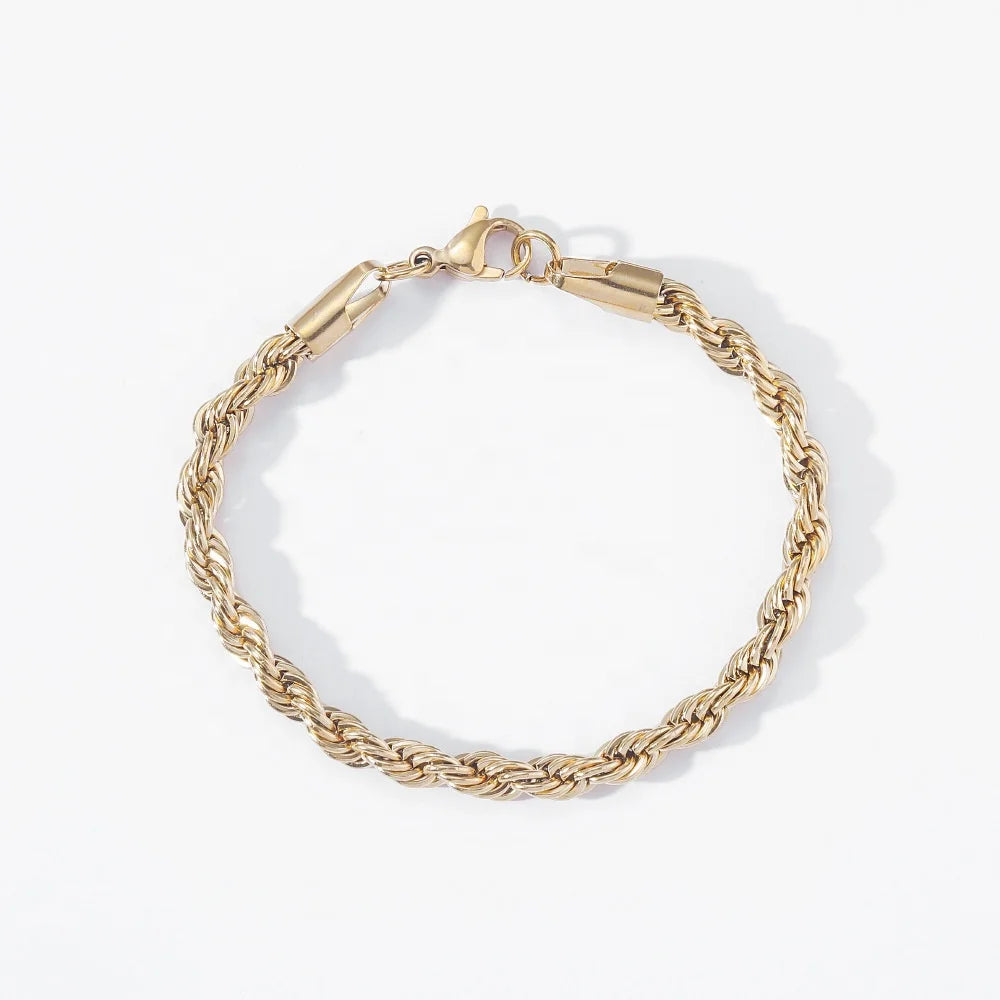 MECYLIFE 5MM Stainless Steel Rope Chain Bracelet Hip Hop Twisted Chain Bracelet