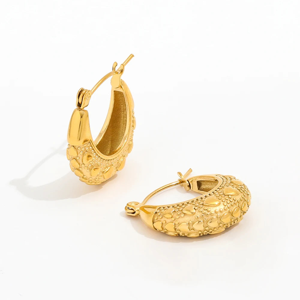 JOOLIM Trendy Stainless Steel 18K Gold Plated PVD Waterproof Tarnish Free Heart Chunky C Hoop Earring Fashion Jewelry