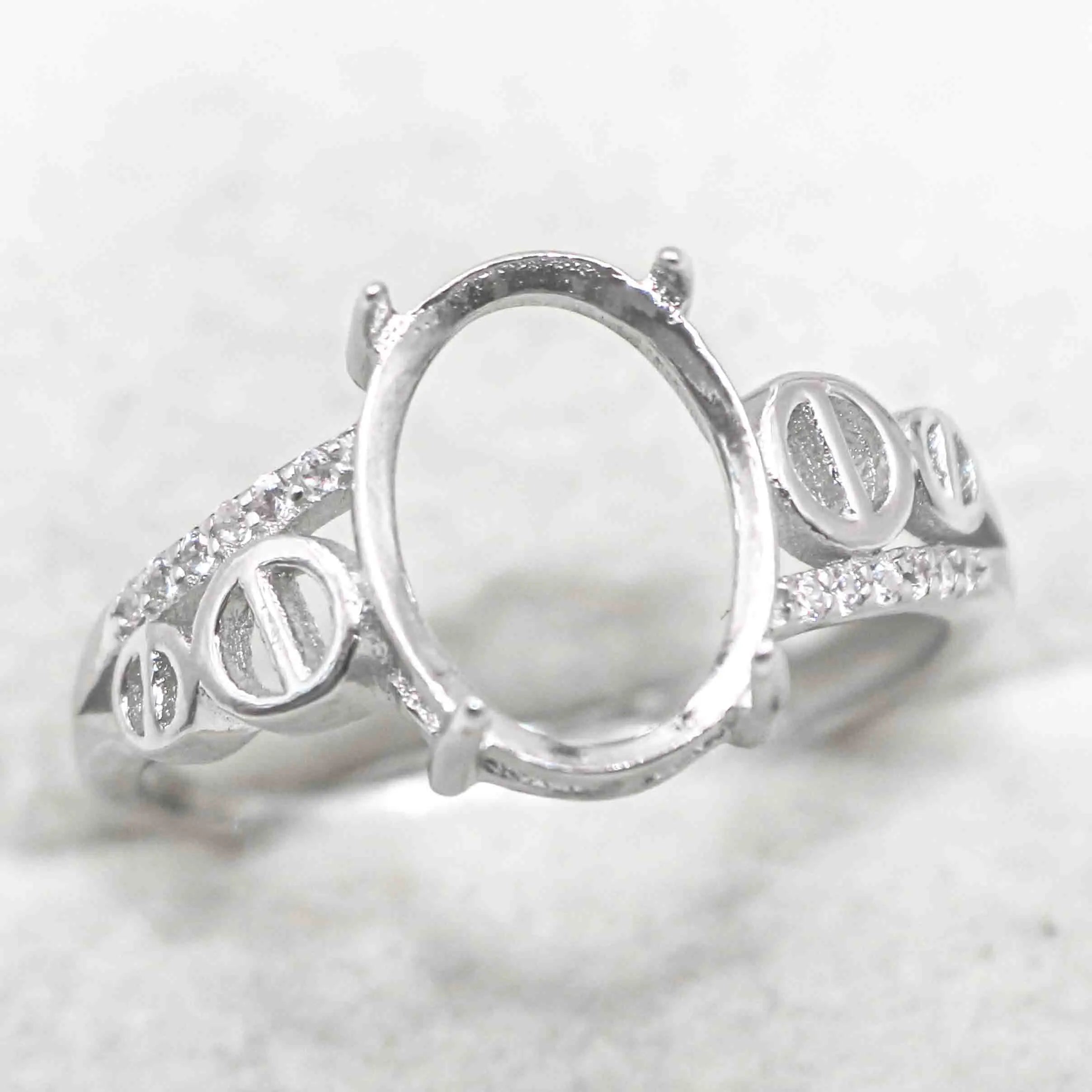 Sterling Silver 9*11mm Semi Mount Ring Empty Frame Blank Support Setting S925 Base Holder Without Center Stone for DIY Inlay