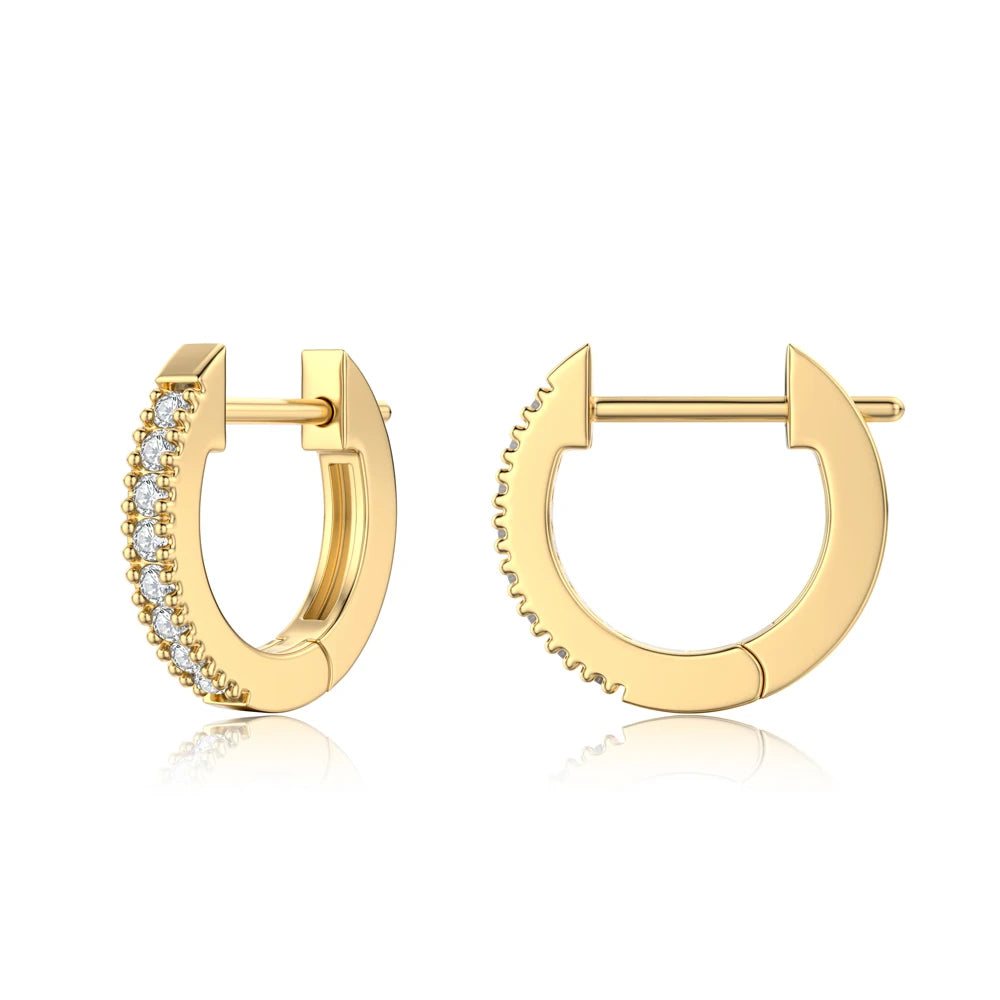 Women's Small Gold Huggie Hoop Earrings Fashionable Stainless Steel Ear Stud Cuff with Cubic Zircon for Weddings