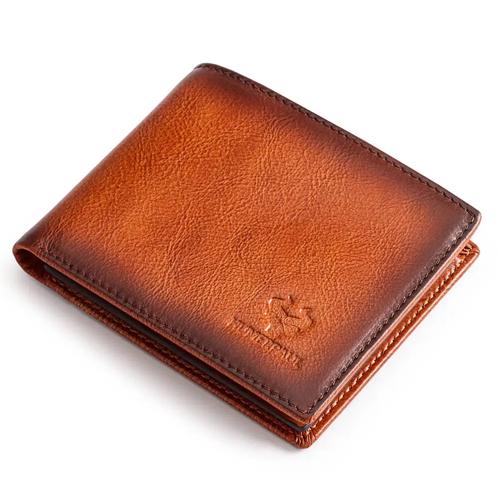 HUMERPAUL Factory Wholesale Men's RFID Shielding Wallet Genuine Leather Double-Fold Slim Multi-Card Slots Money Bag