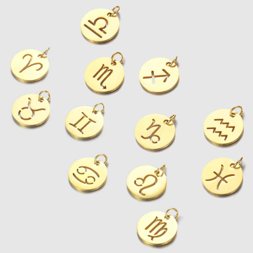 Wholesale Stainless Steel Hollow Zodiac Signs Disc Pendant Accessory for DIY Necklaces Bracelets Earrings Making