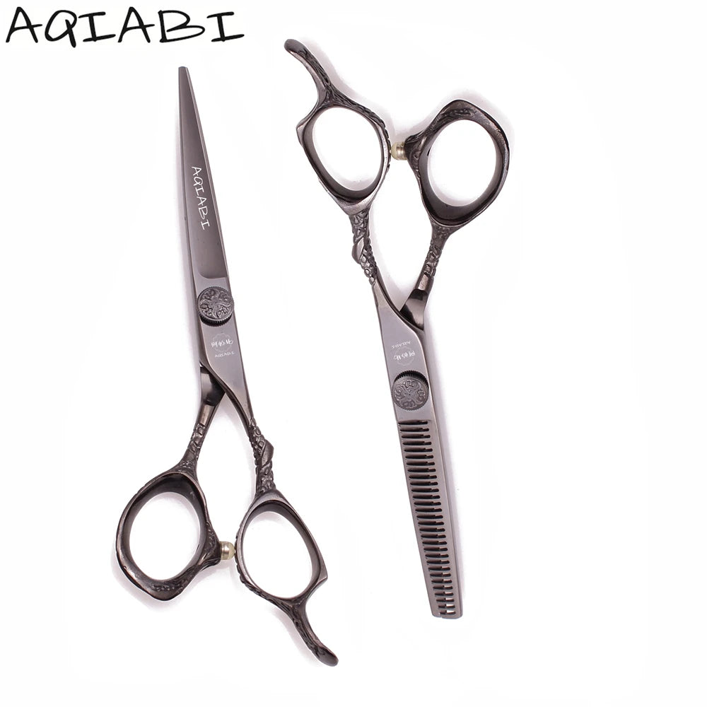 Hair Scissors Professional 5.5'' 6" AQIABI Japan Stainless Hair Cutting Scissors Black Thinning Shears Barber Scissors A9001
