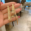 AL-64 Wholesale Fashion Metallic Women Gold Ear Jewelry Metal Ear of Wheat Long Tassel Stud Earrings