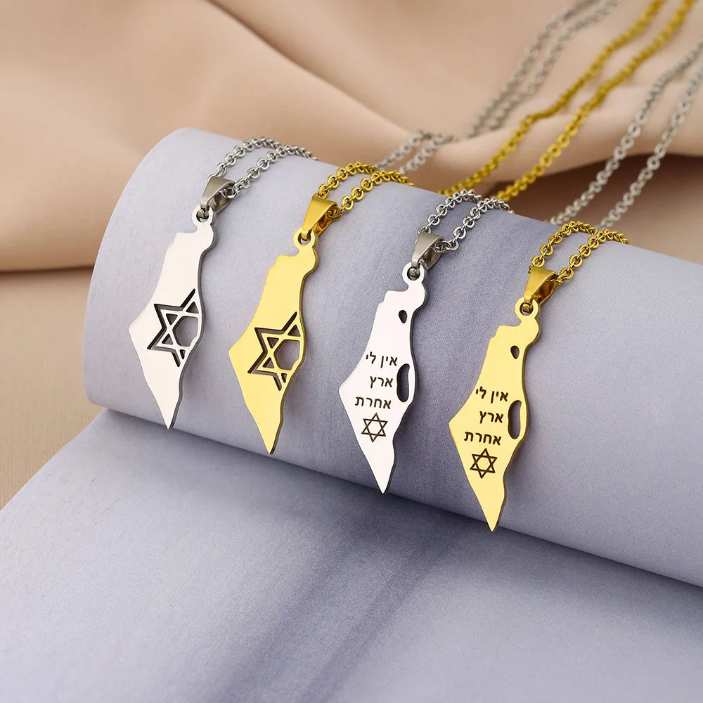 Manufacturer Stainless Steel Israel Charm Chain Necklace 18K Gold Plated Israel National Flag Map Pendant Necklace