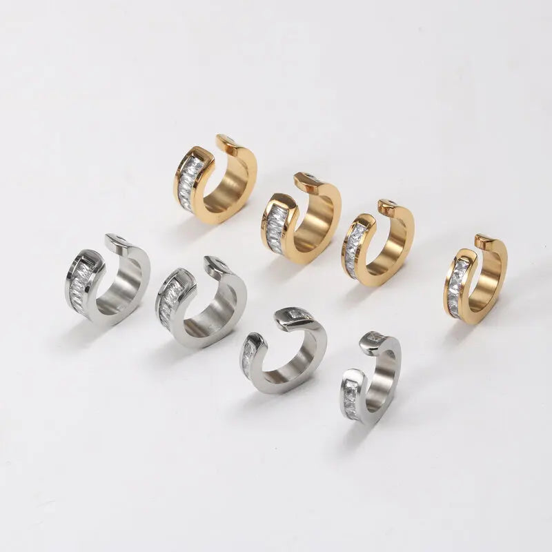 Joolim Stainless Steel Jewelry Zirconia Pave Cuff Earring 18k Gold Plated Stainless Steel Women Earring for Girl
