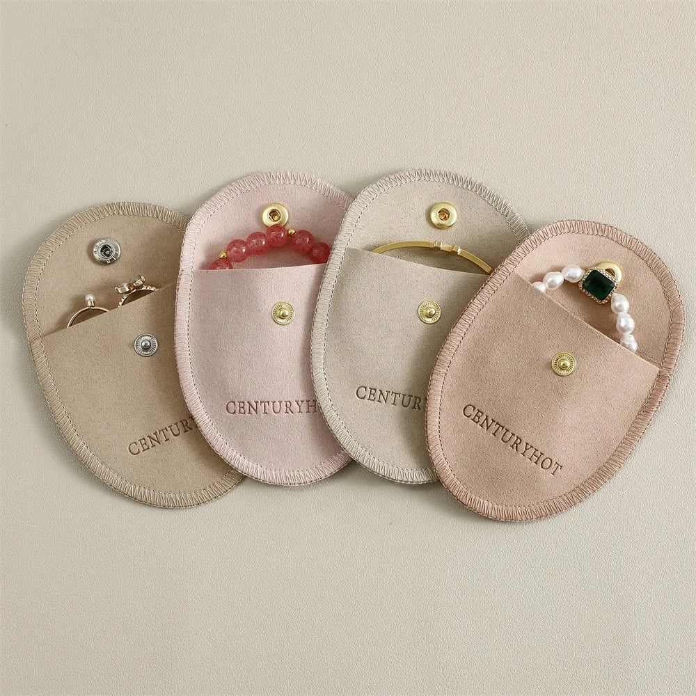 PUPPYSEW 8*8cm Round Microfiber Jewelry Bags With Snap Button Jewelry Pouch With Button Personalized Jewelry Pouch With Logo