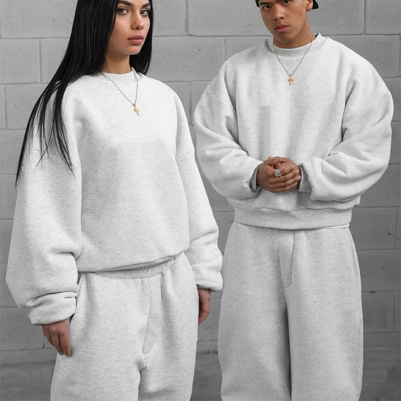 Men's Sweatshirt Set Couple Outfit Clothes Set Matching Sweatsuits Unisex Blank Heavyweight Sweatpants Set